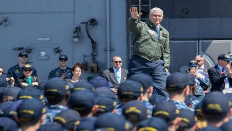 ‘The sword stands ready’: On aircraft carrier deck, Pence reiterates US pledge to defend Japan
