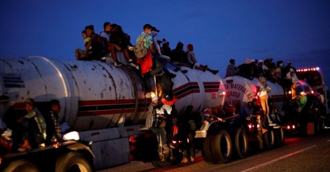 Immigrants caravan crossing Mexico towards the US