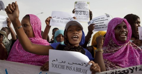 Mauritanian anti-slavery protesters march to demand the liberation of imprisoned abolitionist leader Biram Ould Abeid in Nouakchott on May 26, 2012. Photo: Joe Penney / Reuters file