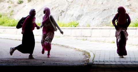 Girls in Flen, Sweden. The town has welcomed so many asylum-seekers in recent years that they now make up about a quarter of its population. Photo: Michael Probst / AP file