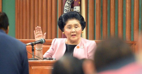 Philippines' former first lady Imelda Marcos takes the witness stand during a hearing at the graft court in Manila on Nov. 16, 2018. Photo: Ted Aljube / AFP - Getty Images