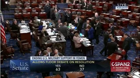 The Senate voted on November 28, 2018, to move forward a resolution to end US support for Saudi Arabia’s intervention in Yemen. Image: C-Span screenshot