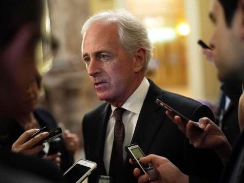 Sen. Bob Corker speaks to members of the media after a weekly Senate Republican Policy Luncheon at the Capitol, May 8, 2018, in Washington. Photo: Alex Wong / Getty Images