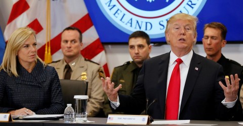Donald Trump and Homeland Security Secretary Kirstjen Nielsen speak at a meeting in February. Photo: Jonathan Ernst / Reuters