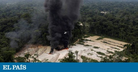 Controlled fire in an gold illegal mining site in the National Park of Novo Progresso