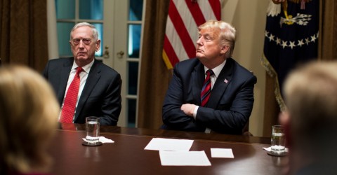 President Trump with Defense Secretary Jim Mattis, left, during a briefing in October. Photo: Sarah Silbiger/The New York Times