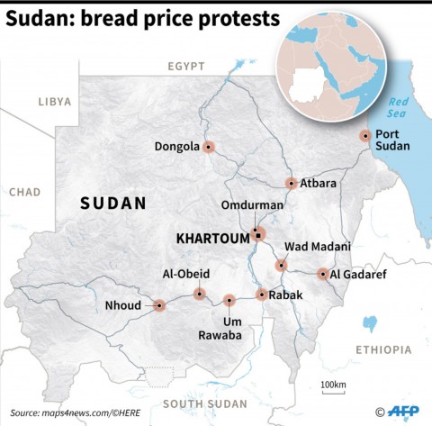 蘇丹因麵包漲價等問題發生反政府示威導致19死，連記者也發動罷工響應