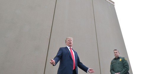 Donald Trump inspects border wall prototypes last year in San Diego, California. Photo: Mandel Ngan/Getty