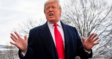 Donald Trump speaks to the media as he departs the White House on January 14, 2019, en route to New Orleans to address the annual American Farm Bureau Federation convention. Photo: Jim Watson /AFP/Getty Images