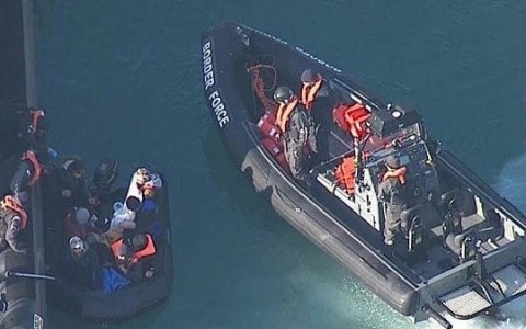 One group of suspected migrants was escorted into the Port of Dover by Border Force officials. Photo: Sky News