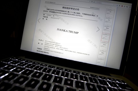 In this Nov. 6, 2018, file photo, a document from the website of China's Trademark Office of the State Administration for Industry and Commerce showing provisional approval of a trademark for Ivanka Trump Marks LLC is seen on a computer screen in Beijing. Photo: Mark Schiefelbein, AP File photo
