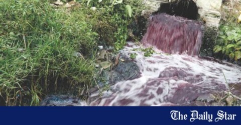 Untreated wastewater from a textile factory gushing out of a pipe at Bank Town in Savar on the outskirts of the capital