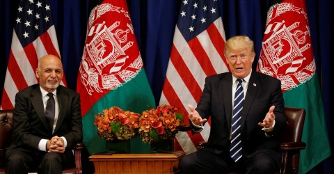 Donald Trump and Afghan president Ashraf Ghani meet in New York in 2017. Photo: Kevin Lamarque / Reuters