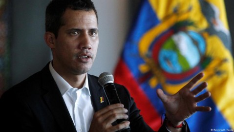 Venezuelan opposition leader Juan Guaido speaks in Salinas, Ecuador. Photo: D. Tapia / Reuters