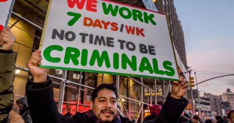 A demonstration in New York City in February 2017 to protest Immigration and Customs Enforcement raids Photo: Erik Mcgregor/Pacific Press/ZUMA Wire