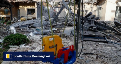 The aftermath of the rocket attack in the community of Mishmeret, north of Tel Aviv. 