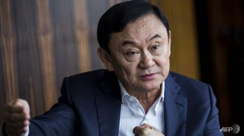 This picture taken on Mar 25, 2019, shows exiled former Thai prime minister Thaksin Shinawatra being interviewed by AFP in Hong Kong.