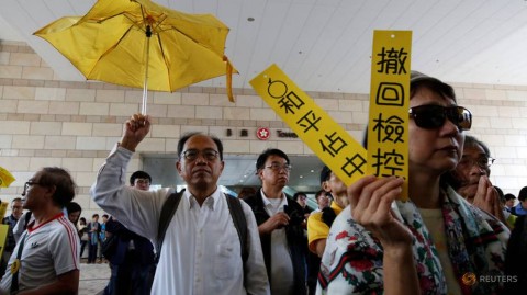 Supporters of the Occupy Central pro-democracy movement outside a court in Hong Kong on Nov 19, 2018. 