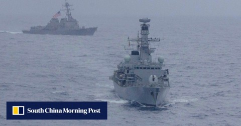 The USS McCampbell and the HMS Argyll manoeuvre during an exercise in the South China Sea in January. 