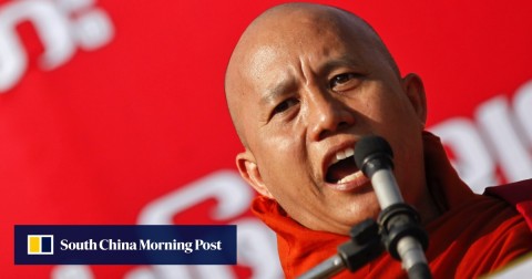 緬甸民族主義佛教僧侶Wirathu在仰光發表演講。