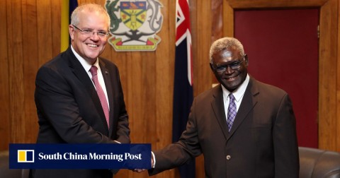 澳大利亞總理斯科特·莫里森與所羅門群島總理瑪納西·索加瓦爾。