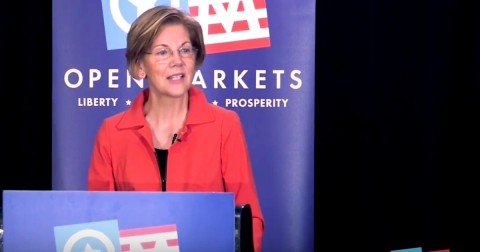 Sen. Elizabeth Warren speaks at the Open Market Institute.Screengrab/YouTube