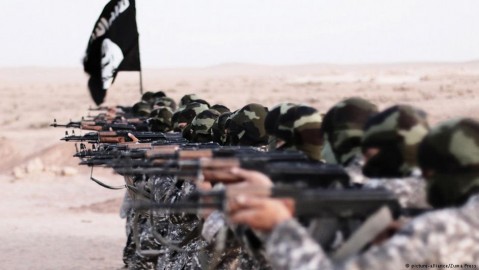 Islamic State fighters training with assault rifles. Photo: Zuma Press