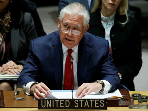 Rex Tillerson speaks during the UN Security Council meeting on North Korea's nuclear program at UN headquarters in New York City. Photo: Reuters/Brendan McDermid