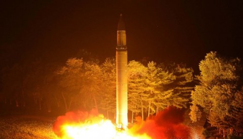 A North Korean Hwasong-14 inter-continental ballistic missile is launched from an undisclosed site. Photo: AFP 