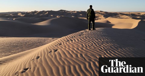 A US Border Patrol agent stands atop a dune along the US-Mexico border last month near Felicity, California. Photograph: John Moore/Getty Images