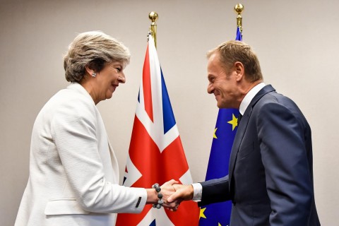 Theresa May meets Donald Tusk at an EU summit in 2017. Photo: AFP/Getty