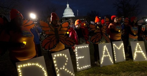 Demonstrators rally in support of Deferred Action for Childhood Arrivals outside of the Capitol on Sunday, January 21, on the second day of the federal shutdown. Photo: Jose Luis Magana/AP