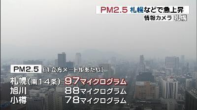 日本札幌的PM2.5濃度急遽升高