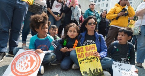Protesters of President Donald Trump's immigration policies gather at US Immigration & Customs Enforcement field office in San Francisco on July 2. Yichuan Cao/Sipa via AP Images