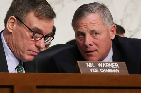 Senate Intelligence Committee vice chair Sen. Mark Warner and chair Sen. Richard Burr. Chip Somodevilla / Getty Images