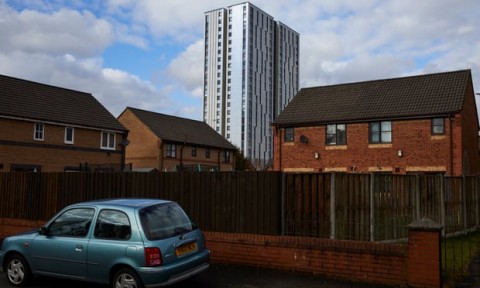 Spruce Court in Pendleton, Salford, where residents have been told to keep windows closed until further notice due to problems. Photo: Christopher Thomond for the Guardian