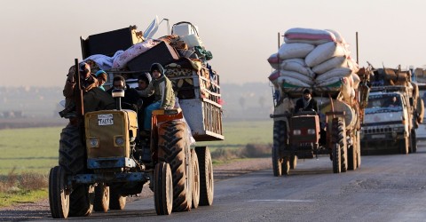 Displaced Syrians leave Idlib in January. Photo: Omar Haj Kadour / AFP / Getty