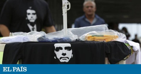 Bolsonaro's portrait printed on T-shirts that are being sold in Brasilia
